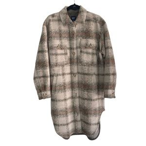 GAP Women’s Wool Blend Long Plaid Shirt Jacket  Size: S